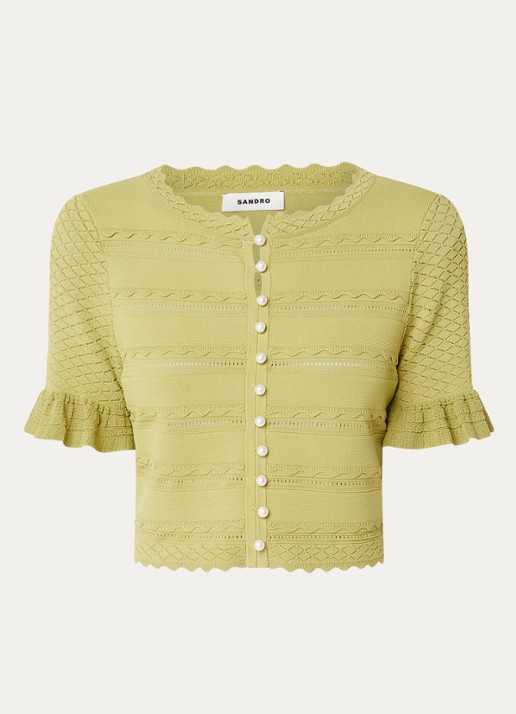 Sandro Crop top met ruches en imitatieparels - voorkant 2 groen