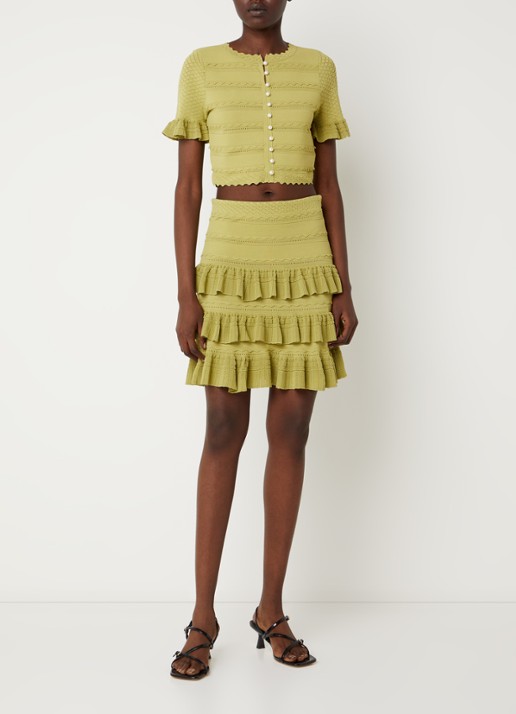 Sandro Crop top met ruches en imitatieparels - voorkant 3 groen