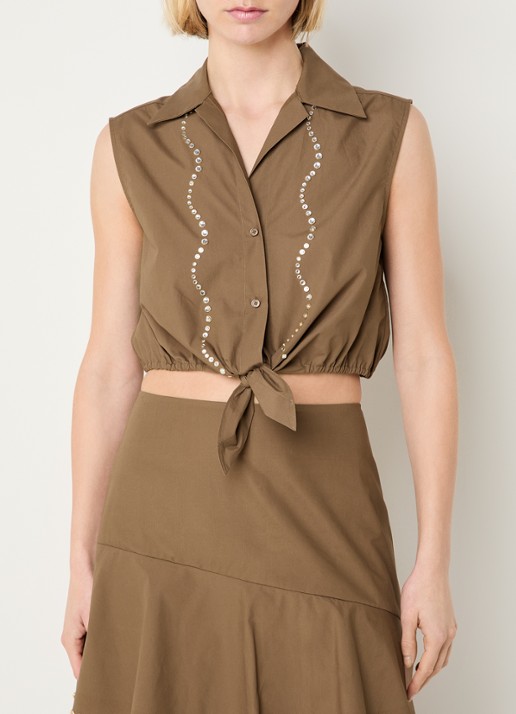 Sandro Crop top met strass en strikdetail