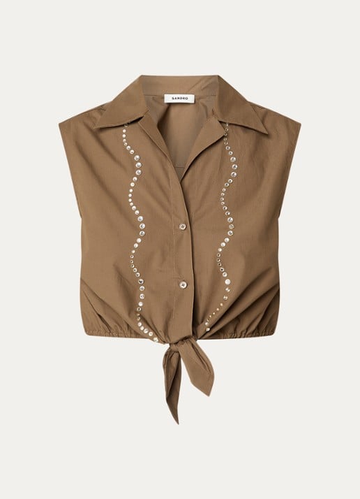 Sandro Crop top met strass en strikdetail - voorkant 2 bruin