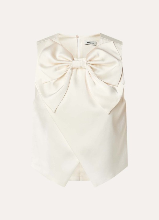 Sandro Crop top van satijn met strikdetail - voorkant 3 beige