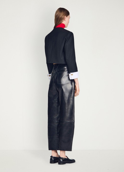 Sandro Cropped blazer in wolblend met lurex en krijtstreep - achterkant 3 zwart