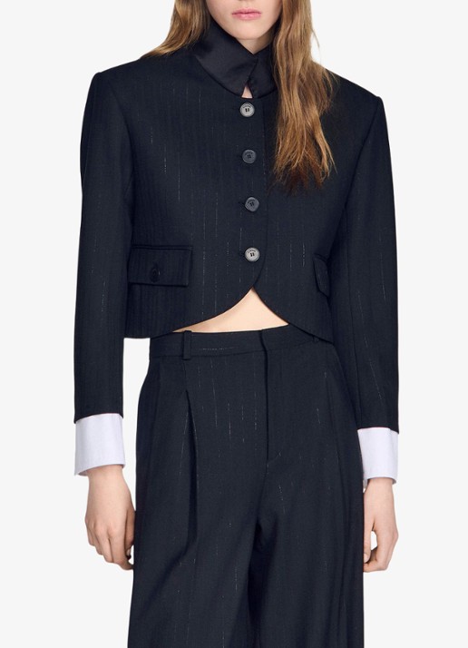 Sandro Cropped blazer in wolblend met lurex en opstaande kraag