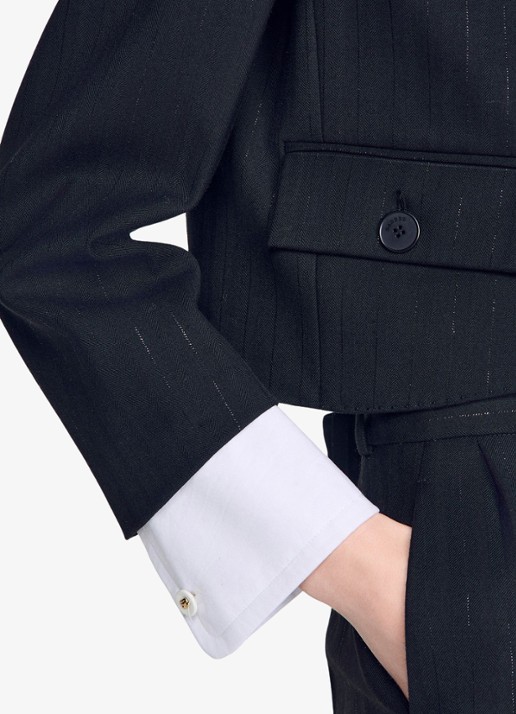 Sandro Cropped blazer in wolblend met lurex en opstaande kraag - detail 6 zwart