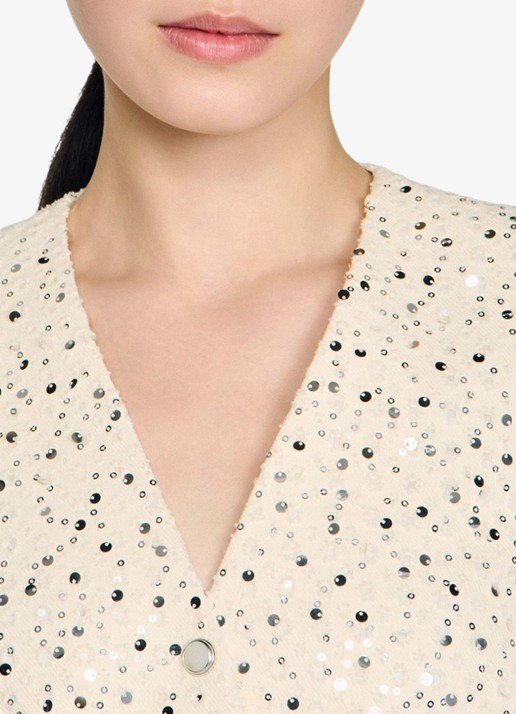 Sandro Cropped blazer met pailletten - detail 3 beige