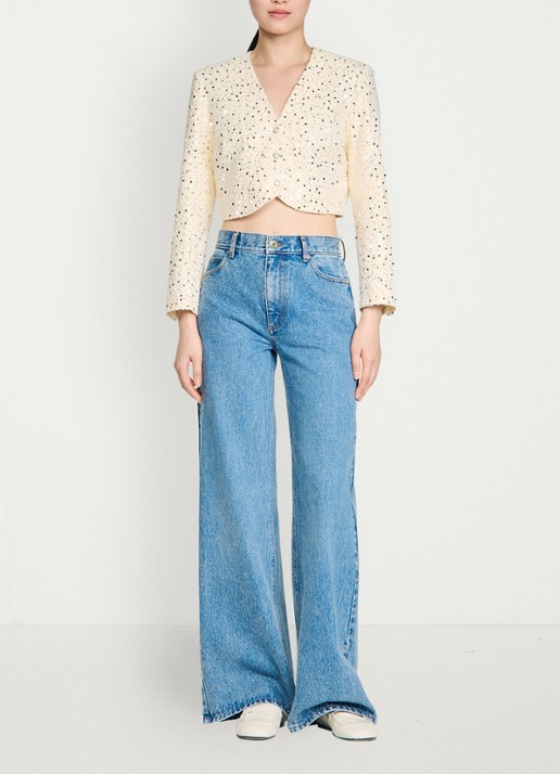 Sandro Cropped blazer met pailletten - detail 4 beige