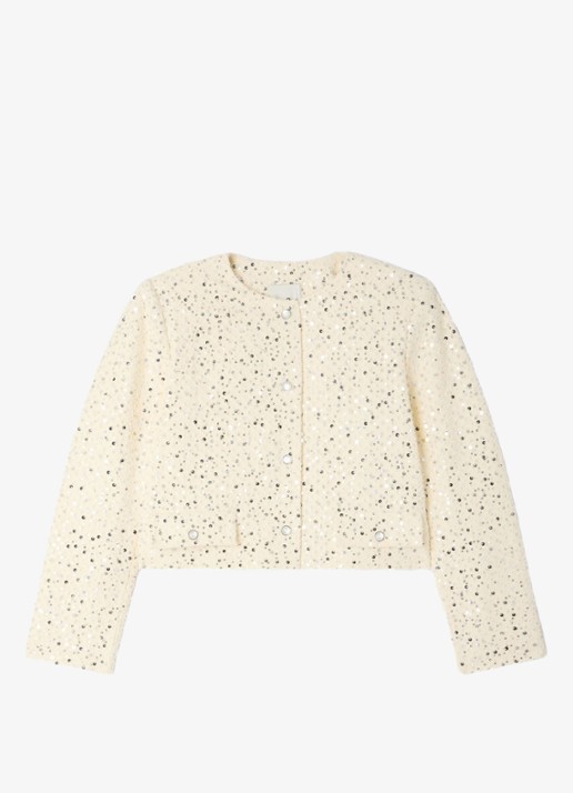 Sandro Cropped blazer met pailletten - voorkant 5 beige
