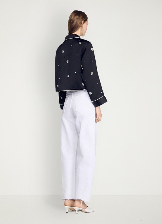 Sandro Cropped blouse met borstzak en stras - achterkant zwart