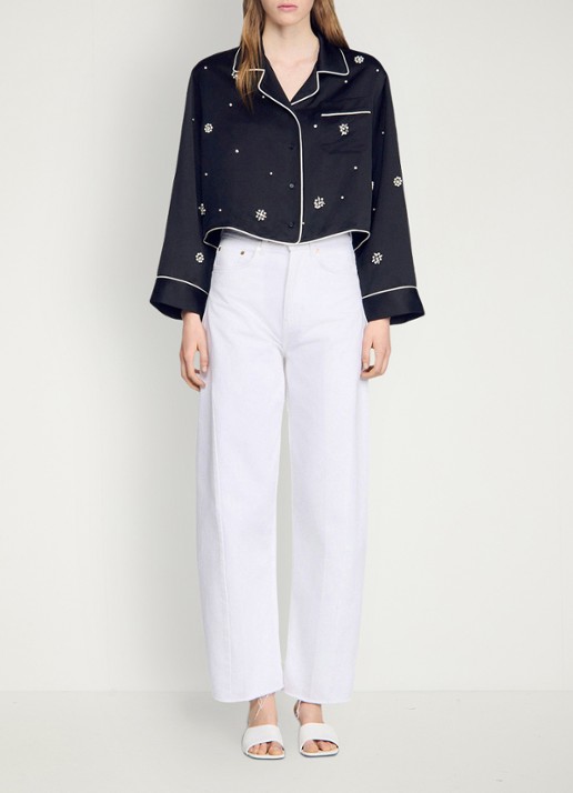 Sandro Cropped blouse met borstzak en stras - detail 3 zwart