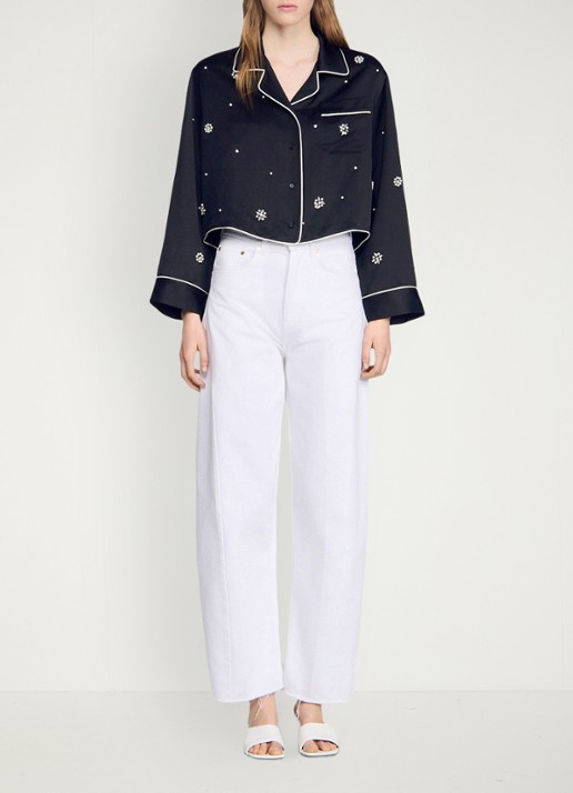 Sandro Cropped blouse met borstzak en stras - detail 5 zwart