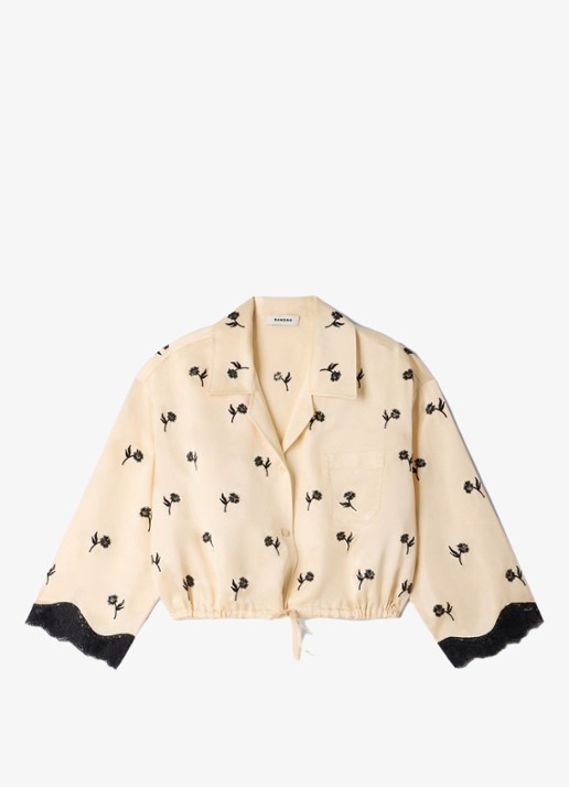 Sandro Cropped blouse met print en details van kant