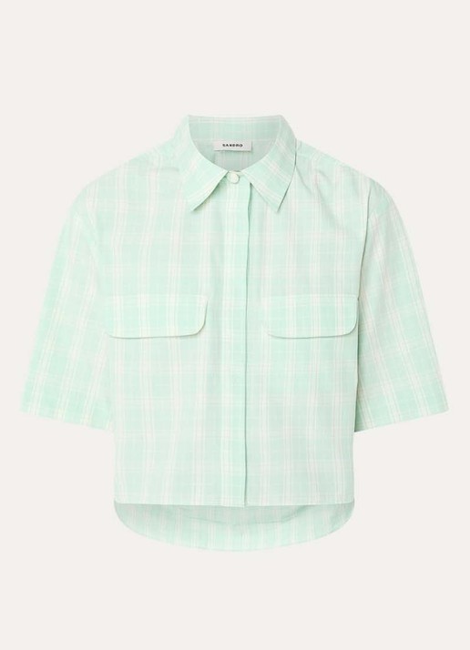 Sandro Cropped blouse met ruitdessin en klepzakken - voorkant lichtgroen
