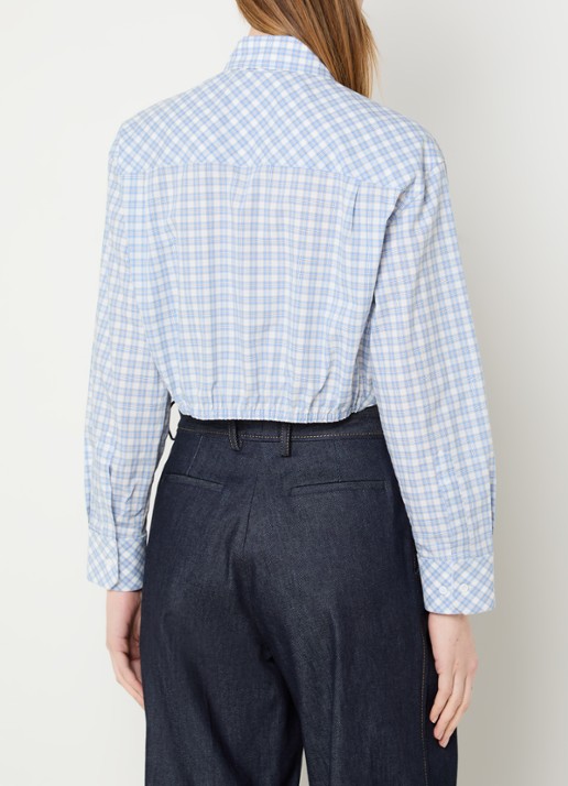 Sandro Cropped blouse met ruitdessin - achterkant lichtblauw