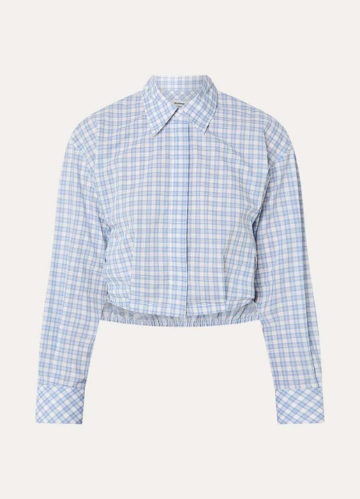 Sandro Cropped blouse met ruitdessin - voorkant 2 lichtblauw