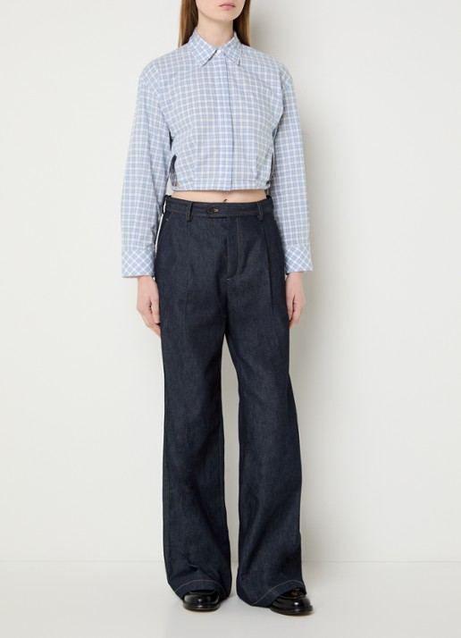 Sandro Cropped blouse met ruitdessin - voorkant 3 lichtblauw