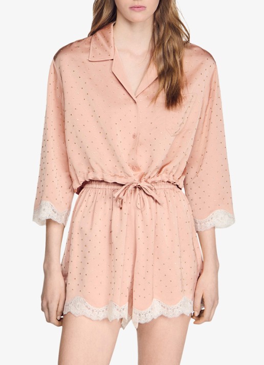 Sandro Cropped blouse met strass en details van kant