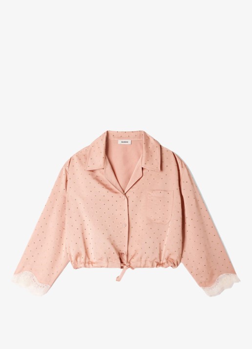 Sandro Cropped blouse met strass en details van kant