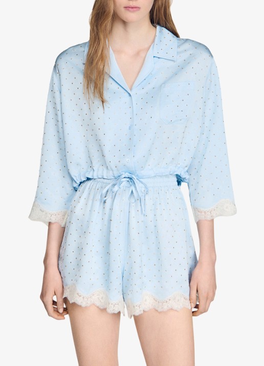 Sandro Cropped blouse met strass en details van kant
