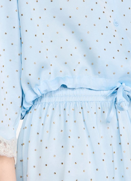 Sandro Cropped blouse met strass en details van kant - detail 2 sky blue / lichtblauw