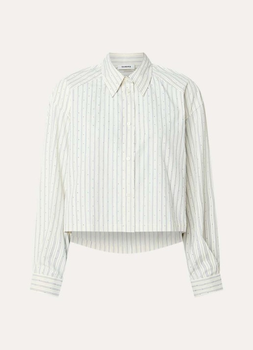 Sandro Cropped blouse met streepprint en strass - voorkant creme
