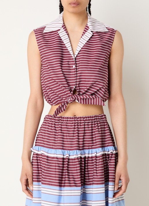 Sandro Cropped blouse met streepprint en strikceintuur