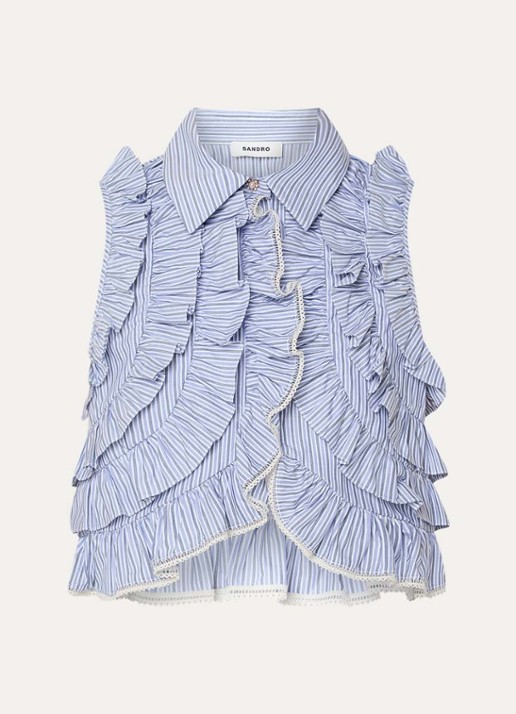 Sandro Cropped blouse met streepprint en volant - voorkant 3 blauw