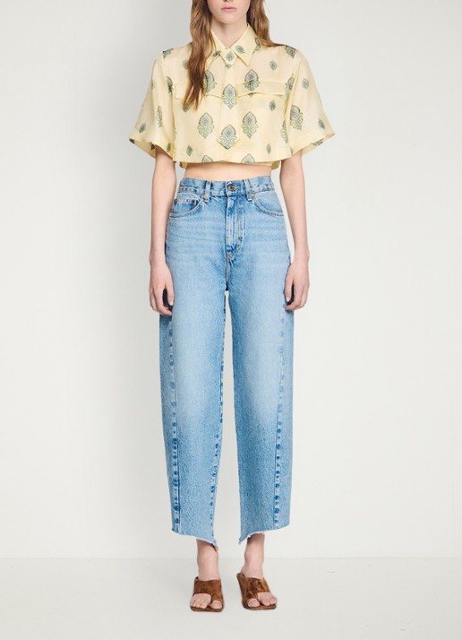 Sandro Cropped blouse met stropdas en paisley dessin - detail 4 lichtgeel