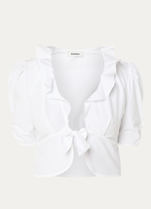 Sandro Cropped blouse met volant - voorkant 2 wit