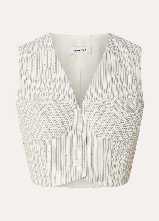 Sandro Cropped gilet met streepprint en strass - voorkant lichtgeel