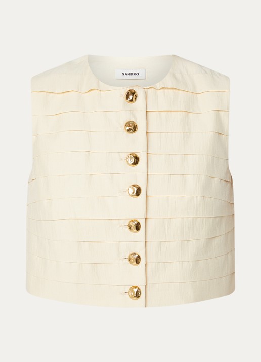 Sandro Cropped gilet met structuur - voorkant vanillegeel