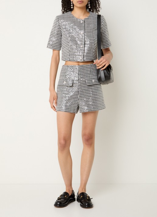 Sandro Cropped jack met pied-de-poule dessin en pailletten - voorkant 3 zwart