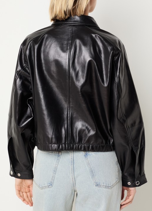 Sandro Cropped jack van lamsleer met steekzakken - achterkant 4 zwart