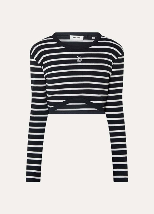 Sandro Cropped longsleeve met steepprint en logo - voorkant donkerblauw