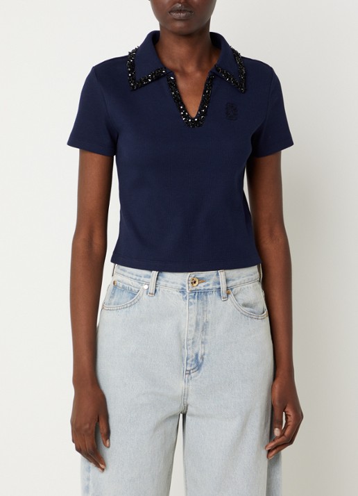 Sandro Cropped polo met strass en logo