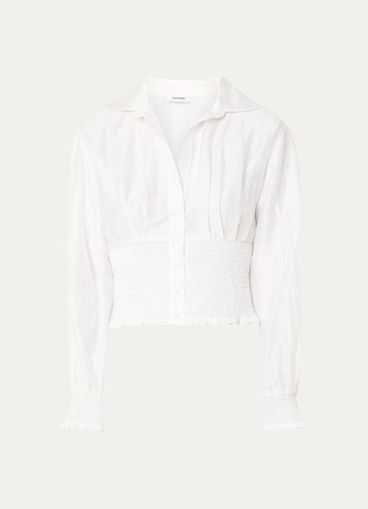 Sandro Cropped semi-transparante blouse met ballonmouw - voorkant 2 wit