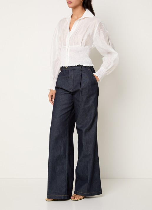 Sandro Cropped semi-transparante blouse met ballonmouw - voorkant 3 wit