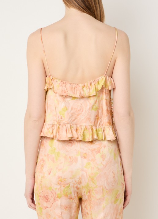 Sandro Cropped spaghettitop met bloemenprint en ruches - achterkant 3 zalmroze