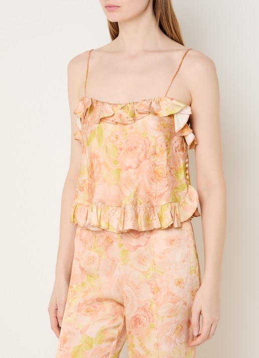 Sandro Cropped spaghettitop met bloemenprint en ruches
