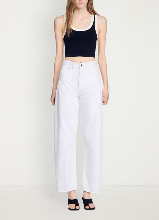 Sandro Cropped tanktop met contrasterende kleuren - detail 4 zwart