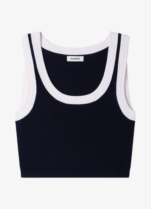 Sandro Cropped tanktop met contrasterende kleuren - voorkant 5 zwart