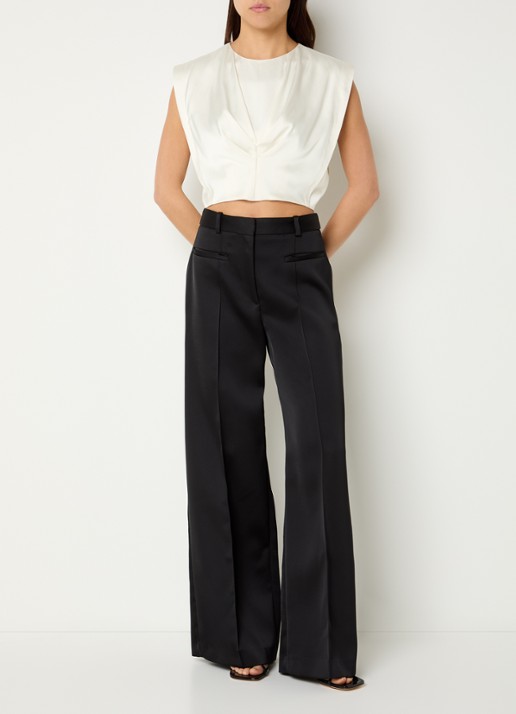 Sandro Cropped top van satijn - voorkant 2 beige
