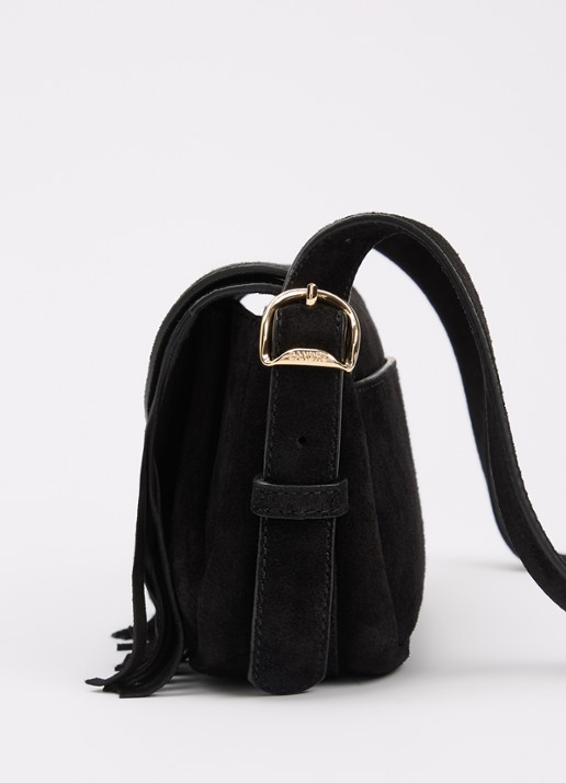 Sandro Crossbodytas van suède met verstelbare schouderriem - detail 4 zwart