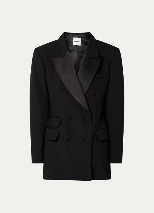 Sandro Double-breasted blazer in wolblend met klepzakken - voorkant 2 zwart