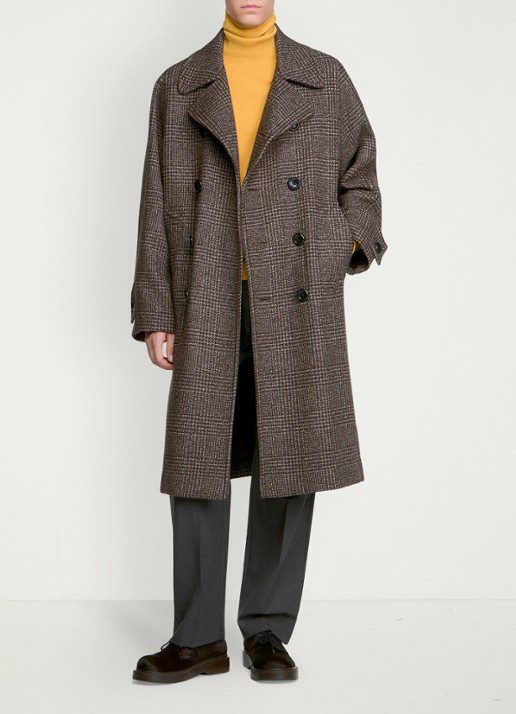 Sandro Double-breasted trenchcoat in wolblend met ruitdessin