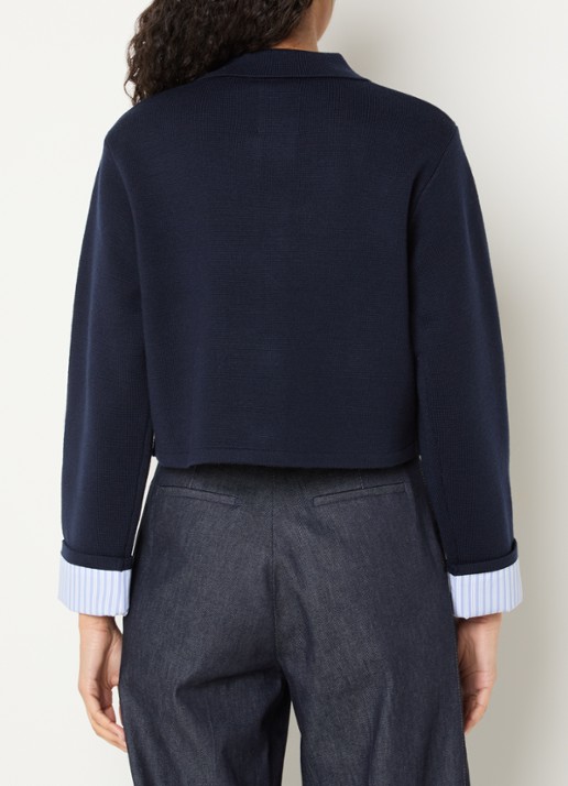 Sandro Fijngebreid cropped vest in wolblend met klepzakken - achterkant 4 donkerblauw