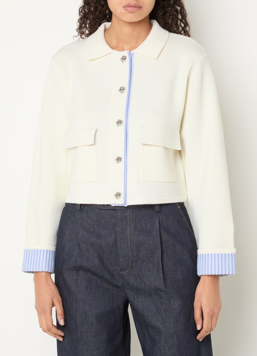 Sandro Fijngebreid cropped vest in wolblend met klepzakken