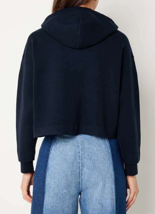 Sandro Fijngebreid cropped vest met opgestikte zakken  - achterkant donkerblauw