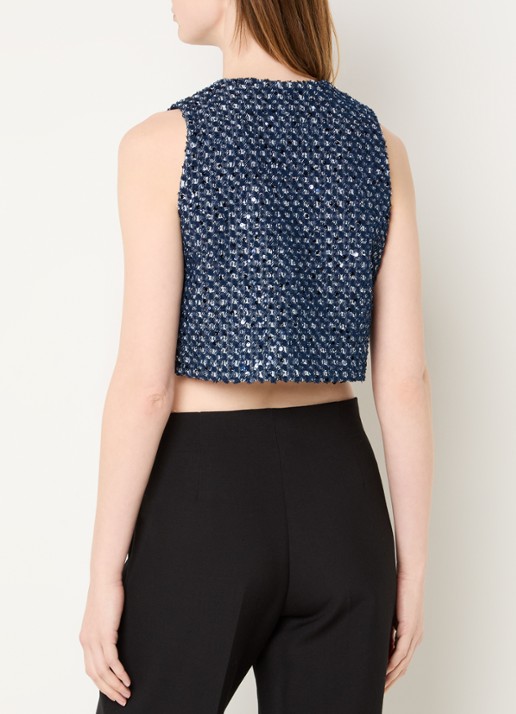 Sandro Fijngebreid gilet met pailletten - achterkant royalblauw