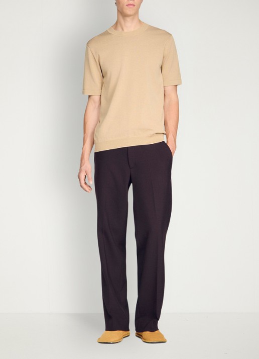 Sandro Fijngebreid T-shirt in zijdeblend - voorkant 5 beige