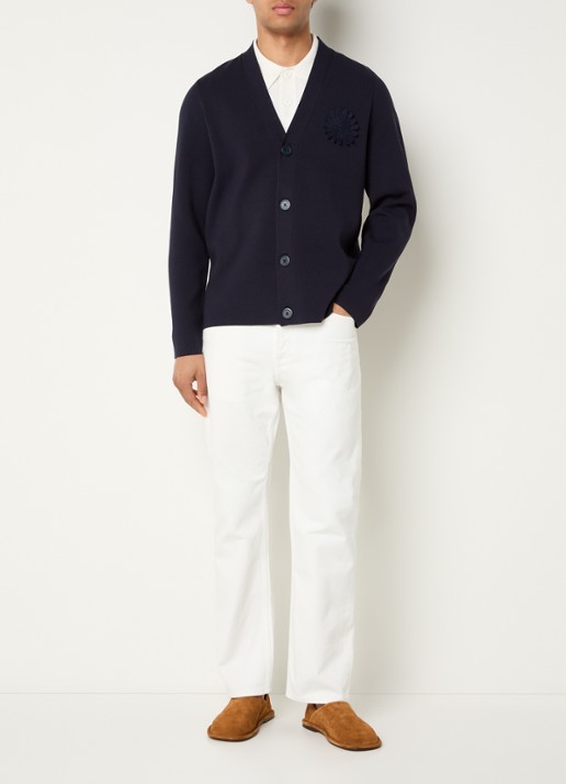 Sandro Fijngebreid vest met applicatie - voorkant 2 donkerblauw